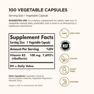 Foto 2 | Foto 2 | Suplemento Solgar De Vitamina B2 (riboflavina) 100 Mg 100 Cápsulas