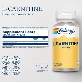 Foto 3 | Foto 3 | Suplemento Solaray L-carnitina De 500 Mg De Aminoácidos En Forma Libre