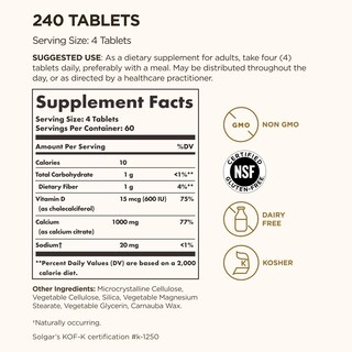 Foto 3 | Foto 3 | Suplemento De Citrato De Calcio Solgar Con Vitamina D3 240 Tabletas