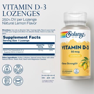 Foto 3 | Foto 3 | Pastillas De Vitamina D3 Solaray 50 Mcg 2000 Ui Sabor Natural A Limón