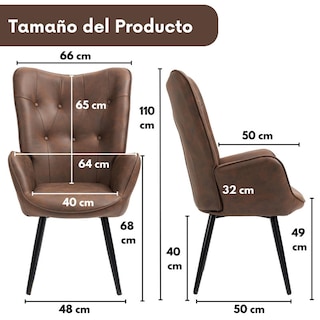 Foto 2 | Foto 2 | Sillón De Cuero Silla De Acento Retro Sofá Individual Marron Gomyhome
