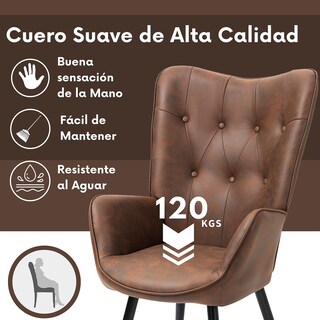 Foto 6 | Foto 6 | Sillón De Cuero Silla De Acento Retro Sofá Individual Marron Gomyhome