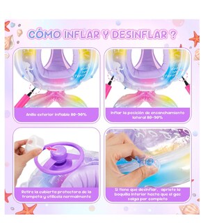 Foto 4 | Foto 4 | Flotador Salvavidas Inflable Bebe Anillo De Natación 1-5años Color Rosa-sirena