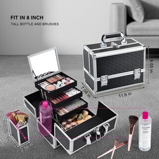 Foto 2 | Foto 2 | Estuche De Maquillaje Joligrace Con 3 Bandejas  Espejo Y Soporte Para Brochas - Venta Internacional.