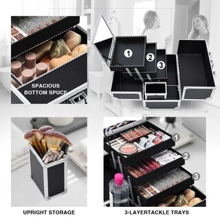 Foto 3 | Foto 3 | Estuche De Maquillaje Joligrace Con 3 Bandejas  Espejo Y Soporte Para Brochas - Venta Internacional.