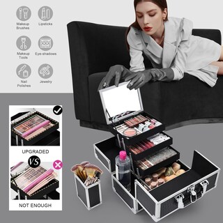 Foto 4 | Foto 4 | Estuche De Maquillaje Joligrace Con 3 Bandejas  Espejo Y Soporte Para Brochas - Venta Internacional.