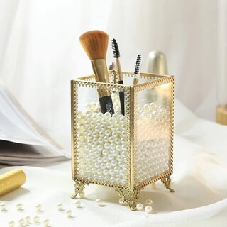 Foto 1 | Foto 1 | Soporte Para Brochas De Maquillaje Organizador Vintage De Vidrio Hecho A Mano Dorado - Venta Internacional.