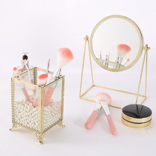Foto 5 | Foto 5 | Soporte Para Brochas De Maquillaje Organizador Vintage De Vidrio Hecho A Mano Dorado - Venta Internacional.