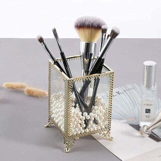 Foto 7 | Foto 7 | Soporte Para Brochas De Maquillaje Organizador Vintage De Vidrio Hecho A Mano Dorado - Venta Internacional.