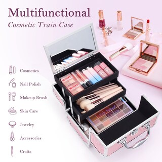 Foto 2 | Foto 2 | Organizador De Cosméticos Makeup Train Case Frenessa Con Espejo  Color Rosa - Venta Internacional.