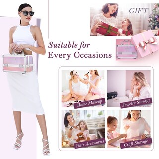 Foto 3 | Foto 3 | Organizador De Cosméticos Makeup Train Case Frenessa Con Espejo  Color Rosa - Venta Internacional.