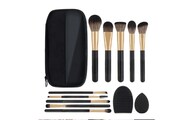 Brochas De Maquillaje Profesional set 10 Con Estuche esponja Color Negro