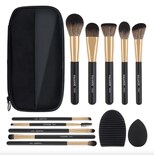 Brochas De Maquillaje Profesional set 10 Con Estuche esponja Color Negro
