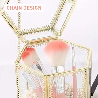 Foto 3 | Foto 3 | Soporte De Cristal Para Brochas De Maquillaje Vintage Con Tapa Dorada - Venta Internacional.