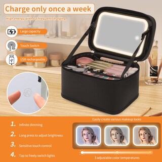 Foto 5 | Foto 5 | Bolsa De Maquillaje Ocheal Con Espejo Led Y Organizador Color Negro - Venta Internacional.
