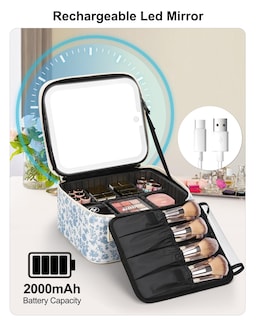 Foto 7 | Foto 7 | Bolsa De Maquillaje Relavel Travel Con Espejo Led Y Almacenamiento Blue Flower - Venta Internacional.