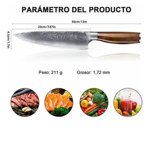 Foto 2 | Foto 2 | Chef Cuchillo Xtellar Mango De Madera Damascos Con Funda De Plástico