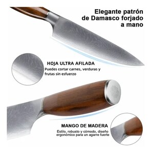 Foto 3 | Foto 3 | Chef Cuchillo Xtellar Mango De Madera Damascos Con Funda De Plástico