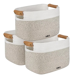 Foto 1 | Foto 1 | 3 Cestas De Almacenamiento Cubo De Cuerda De Algodón Tejido Gris