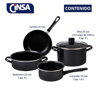 Foto 5 | Foto 5 | Batería De Cocina Cinsa Novacero De Acero Vitrificado Negro Brillante 5 Piezas