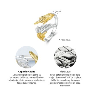 Foto 6 | Foto 6 | Chulada Anillo Ángel Alas De Plata .925 Talla Ajustable Chapa De Platino Que Lo Hace Resistente Al Agua