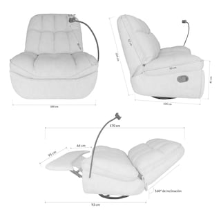 Foto 8 | Foto 8 | Sillon Mecedora Reclinable Giratorio 360° Con Porta Celular Y Respaldo Acolchado De Alta Densidad Comodo Junior Gris