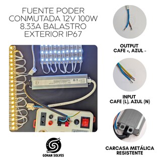Foto 4 | Foto 4 | Gs Fuente De Poder 12v 100w Para Tiras Led Y Cctv Ip67 Entrada Ac 100-265v 50/60hz Salida Dc 12v 8.33a Exterior