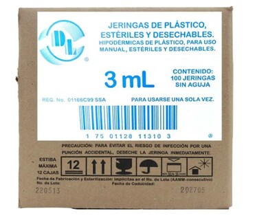 Foto 2 | Foto 2 | Jeringas De Plastico Dl 3 Ml Sin Aguja Caja Con 100 Pzas