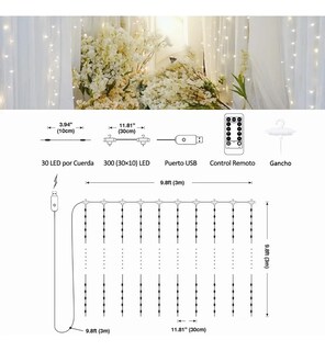 Foto 5 | Foto 5 | Cortinas Serie Luces Belug 300 Led Usb 8 Modos 3x3m Amarillo