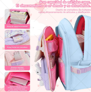 Foto 3 | Foto 3 | Xtellar Mochila Niña Gran Capacidad Impermeable Con Adornos De Arenas Movedizas Y Conejitos Kawaii
