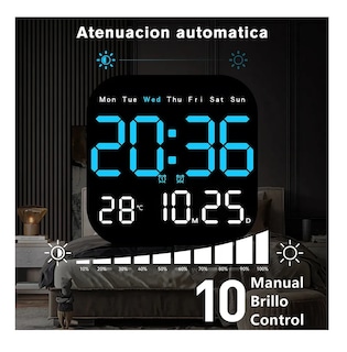 Foto 2 | Foto 2 | Reloj De Pared Digital Con Termómetro Alarmas Y Calendario Negro