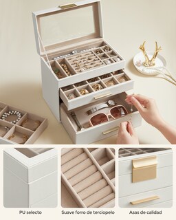 Foto 6 | Foto 6 | Caja De Joyas Caja Joyero De 4 Niveles Para Gafas De Sol Joyas Grandes Tapa De Cristal 3 Cajones