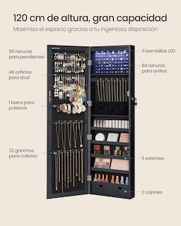 Foto 4 | Foto 4 | Clóset De Joyería Con Espejo De 6 Ledes Con Cerradura Para Pared O Puerta Con Espejo