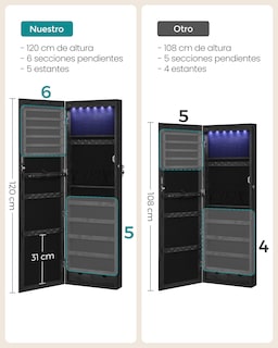 Foto 7 | Foto 7 | Clóset De Joyería Con Espejo De 6 Ledes Con Cerradura Para Pared O Puerta Con Espejo
