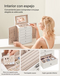 Foto 5 | Foto 5 | Caja Para Joyas De 6 Niveles Caja Joyero Con 5cajones Almacenaje De Joyas Interior Con Espejo Cerradura