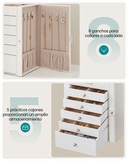 Foto 7 | Foto 7 | Caja Para Joyas De 6 Niveles Caja Joyero Con 5cajones Almacenaje De Joyas Interior Con Espejo Cerradura
