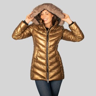 Foto 1 | Foto 1 | Chamarra Para Mujer Acolchonada Y Gorro Desmontable Dorado