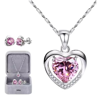 Foto 1 | Foto 1 | ''collar Y Aretes Dije Corazón Cristal Mujer regalo Para Mujer Rosa ''