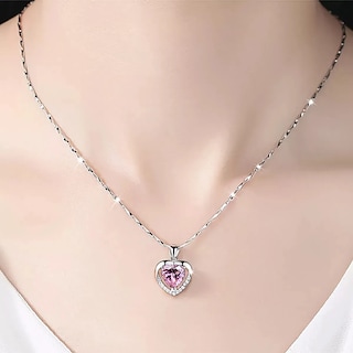 Foto 2 | Foto 2 | ''collar Y Aretes Dije Corazón Cristal Mujer regalo Para Mujer Rosa ''