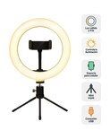 Aro De Luz Led 10 Pulgadas 26 Cm Comerliv Con Tripié De Escritorio Portatil Soporte Celular Negro Tres Intensidades De Luz Calid