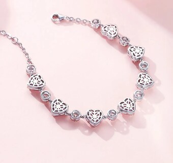 Foto 3 | Foto 3 | Xtellar Pulsera Chapado De Plata 925 Para Mujer Con Amoroso Diseño De Corazones Pink Y Chispeantes Cristales