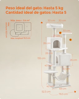 Foto 5 | Foto 5 | Árbol Para Gatos De 155 Cm De Altura 49 X 40 X 155 Cm Rascador Para Gatos Con 5 Postes