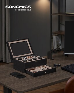 Foto 2 | Foto 2 | Caja De Relojes Con 8 Ranuras Estuche De Relojes De Madera De 2 Niveles Con Tapa De Cristal Negro Ébano