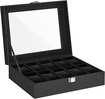 Foto 1 | Foto 1 | Caja De Reloj Caja Para 10 Relojes Con Tapa De Cristal Con Almohadilla Extraíble Cierre De Metal