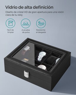 Foto 3 | Foto 3 | Caja De Reloj Caja Para 10 Relojes Con Tapa De Cristal Con Almohadilla Extraíble Cierre De Metal