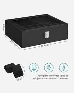 Foto 6 | Foto 6 | Caja De Reloj Caja Para 10 Relojes Con Tapa De Cristal Con Almohadilla Extraíble Cierre De Metal