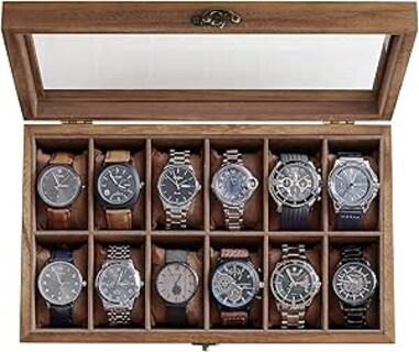 Foto 1 | Foto 1 | Caja Para Relojes Con 12 Compartimentos Caja Para Relojes De Madera Maciza Con Tapa De Cristal Cojín Para Relojes