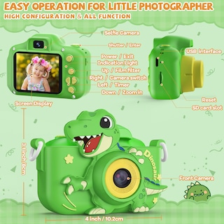 Foto 7 | Foto 7 | Cámara Kizjorya Digital Hd De 48 Mp Para Niños Con Tarjeta Sd De 32 Gb Verde - Venta Internacional.