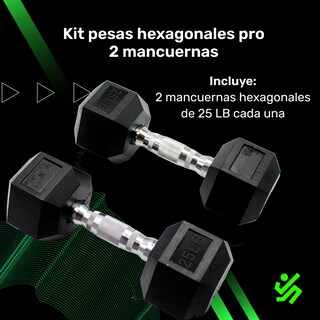 Foto 2 | Foto 2 | 2 Mancuernas 25 Lb 11.3 Kg C/u Kit Set Pesas Hexagonales Pro