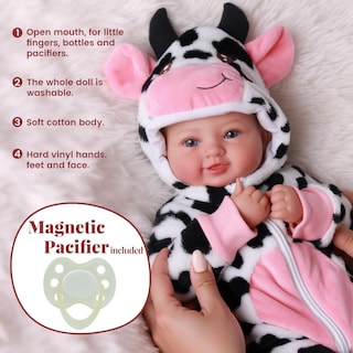Foto 5 | Foto 5 | Muñeca Babeside Realista De 38 Cm Con Ojos Azules Y Disfraz De Vaca - Venta Internacional.